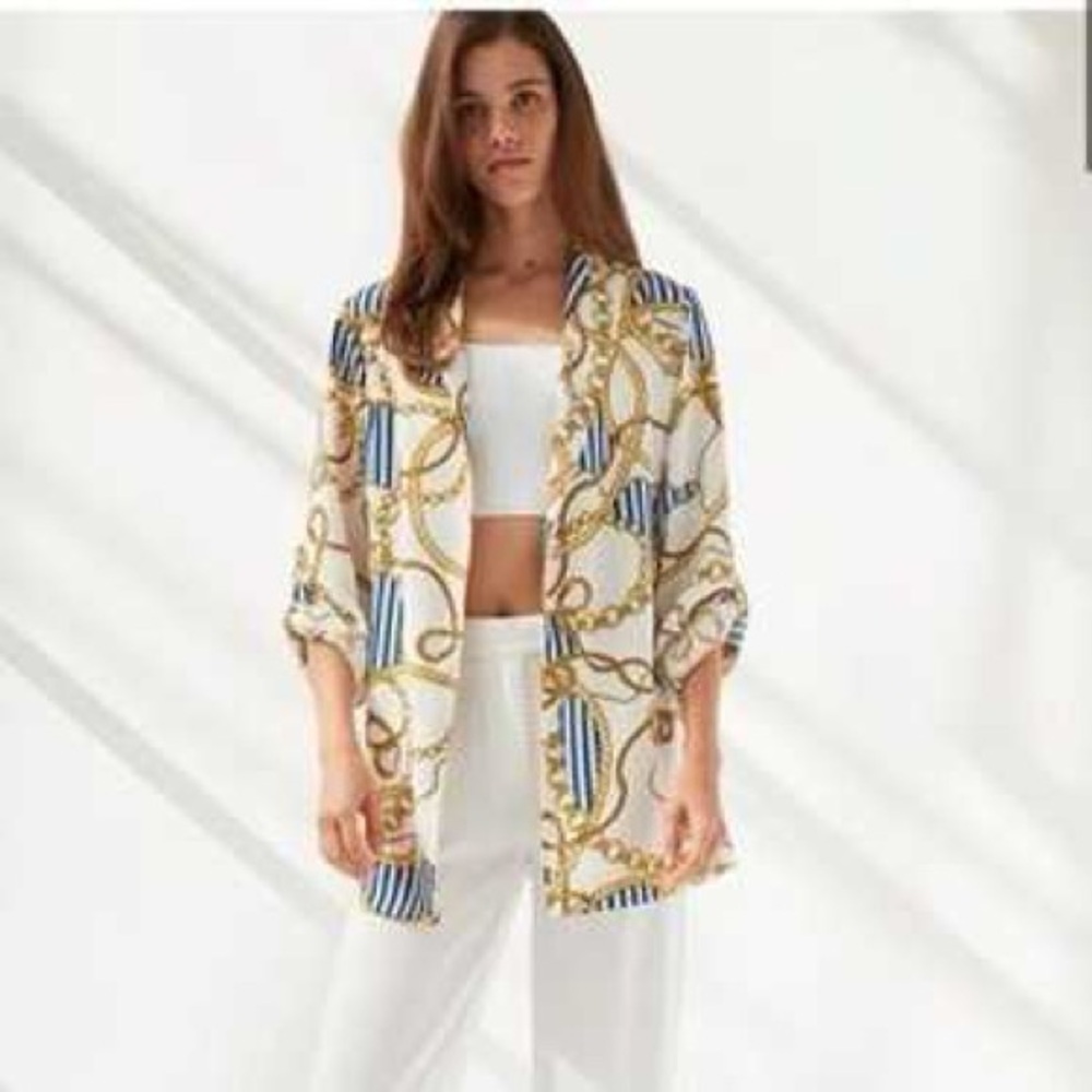 Babaton White and Gold Chain Pattern Blazer